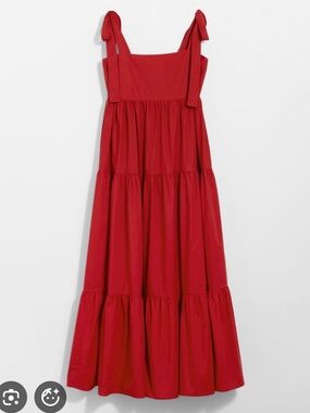 & Other Stories Red Tie-Shoulder Tiered Cotton Maxi Dress Medium